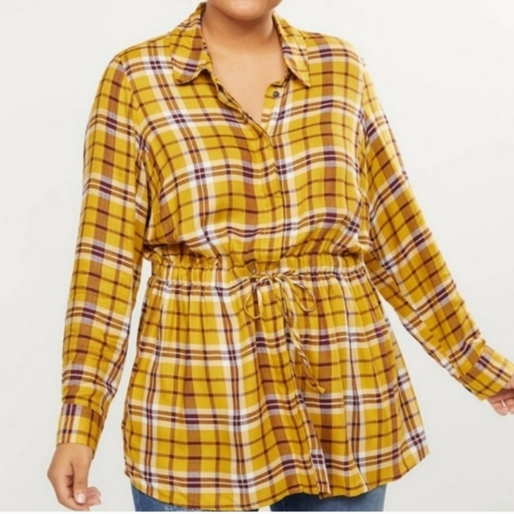 Lane Bryant Plus Size 22/24 Yellow Plaid Button Front Long Sleeve Top - Picture 11 of 11